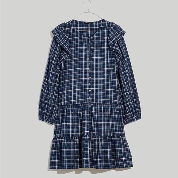MADEWELL Gauze Ruffle-Trimmed Mini Dress in Deep Indigo Size S - Picture 2 of 13